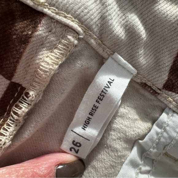 PACSUN Eco Flower Checkerboard High Waisted Denim Festival Shorts Size 26 - Picture 8 of 8